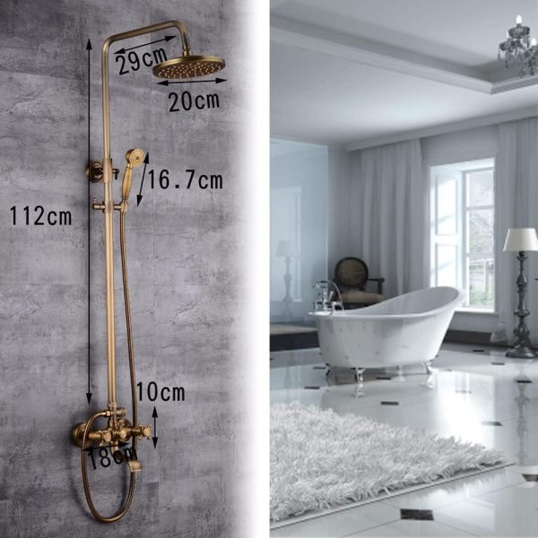 Retro Duschset, Antik Messing Duschsystem, Wasserhahn Messing Antik Mit Höhenverstellbar Umfassen Handbrause