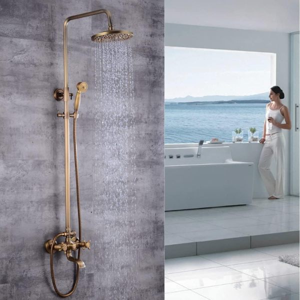 Retro Duschset, Antik Messing Duschsystem, Wasserhahn Messing Antik Mit Höhenverstellbar Umfassen Handbrause
