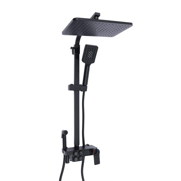 Duschsystem Schwarz mit Thermostat Mischer Regendusche Quadratisch Duscharmatur Duschset Wandmontage mit Verstallbar Duschstange