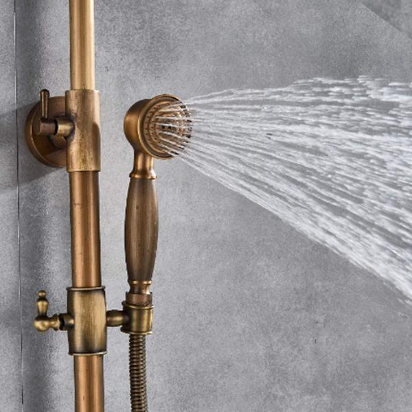 Duschset Wandmontage Bad Duscharmatur Set Antikmessing Höhenverstellbar Regendusche