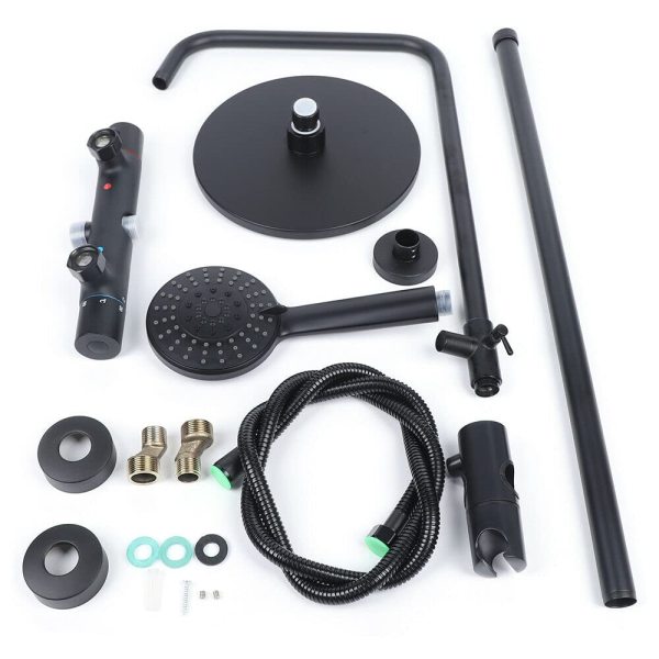 Duschsystem Dusche Armatur mit Thermostat 3 Strahlarten mit Anti-Verbrühungs-Duschsystem mit Kopfbrause Schwarz