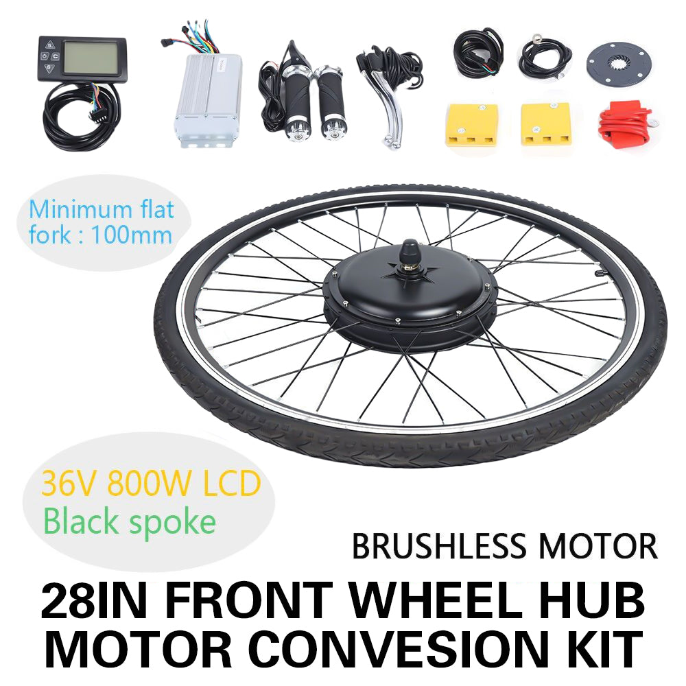 28" Elektro-Fahrrad Kit, Ebike Elektrofahrrad Umbausatz Kit für Vorderrad, 36V 800W Motor, mit LCD Display