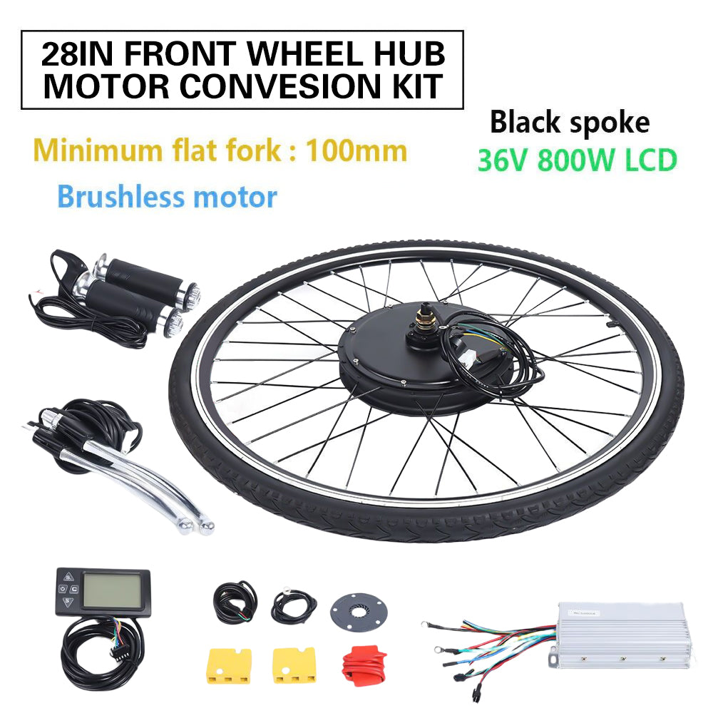 28" Elektro-Fahrrad Kit, Ebike Elektrofahrrad Umbausatz Kit für Vorderrad, 36V 800W Motor, mit LCD Display