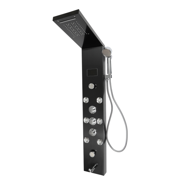 LED Duschpaneel Turmsystem Wasserkraft Display Dusche 6 Funktionen für Badezimmer mit Kopf Schwarz